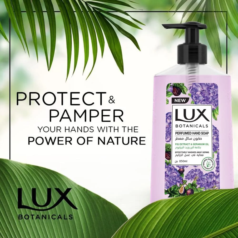 LUX Botanicals, Perfumed Hand Wash, For all skin types, Fig Extract & Geranium Oil, Hygiene properties to effectively wash away germs, 250ml - Image 4