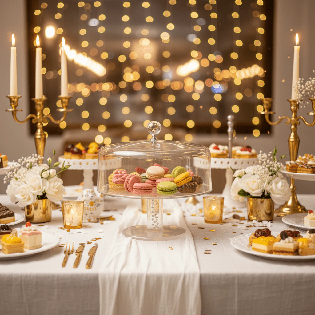 Yuniverse acrylic cake plate with Yuniverse Acrylic Cake Plate with Dome Cover | 20×23cm | Crystal Knob | Clear Pedestal Stand20*23cm - Image 3