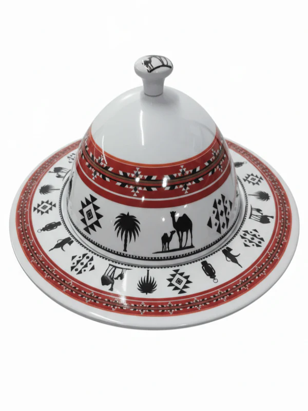 Yuniverse Melamine Serving Tray with Dome Lid – 32 cm White with Arabian Pattern Design
