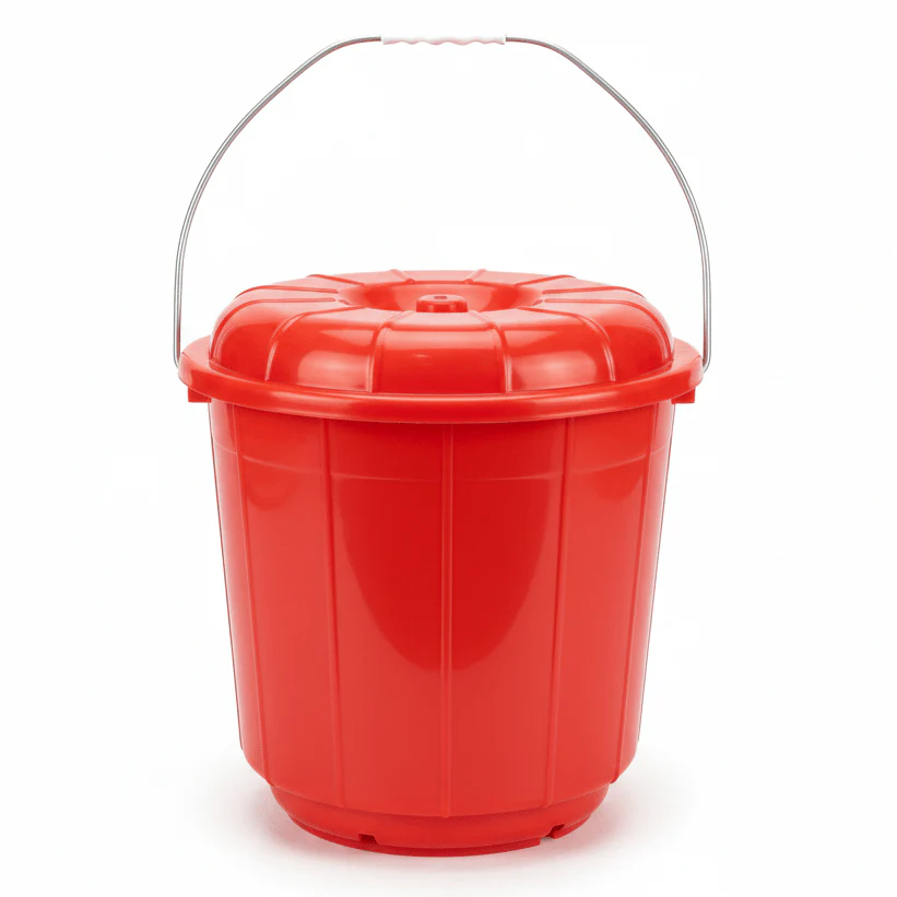 Zain Plastic Bucket with Lid β 5L β Red β Heavy Duty Large Bucket for Water Storage & Cleaning