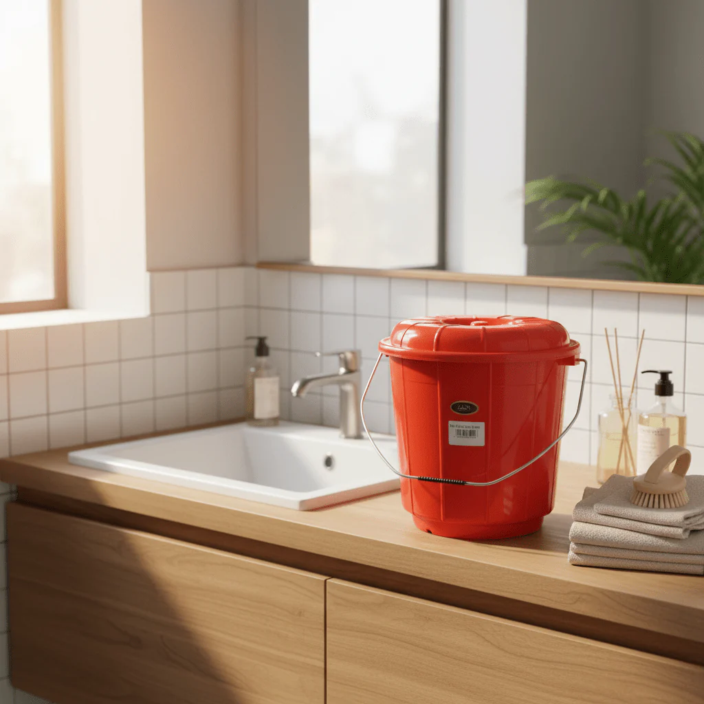 Zain Plastic Bucket with Lid β 5L β Red β Heavy Duty Large Bucket for Water Storage & Cleaning - Image 2