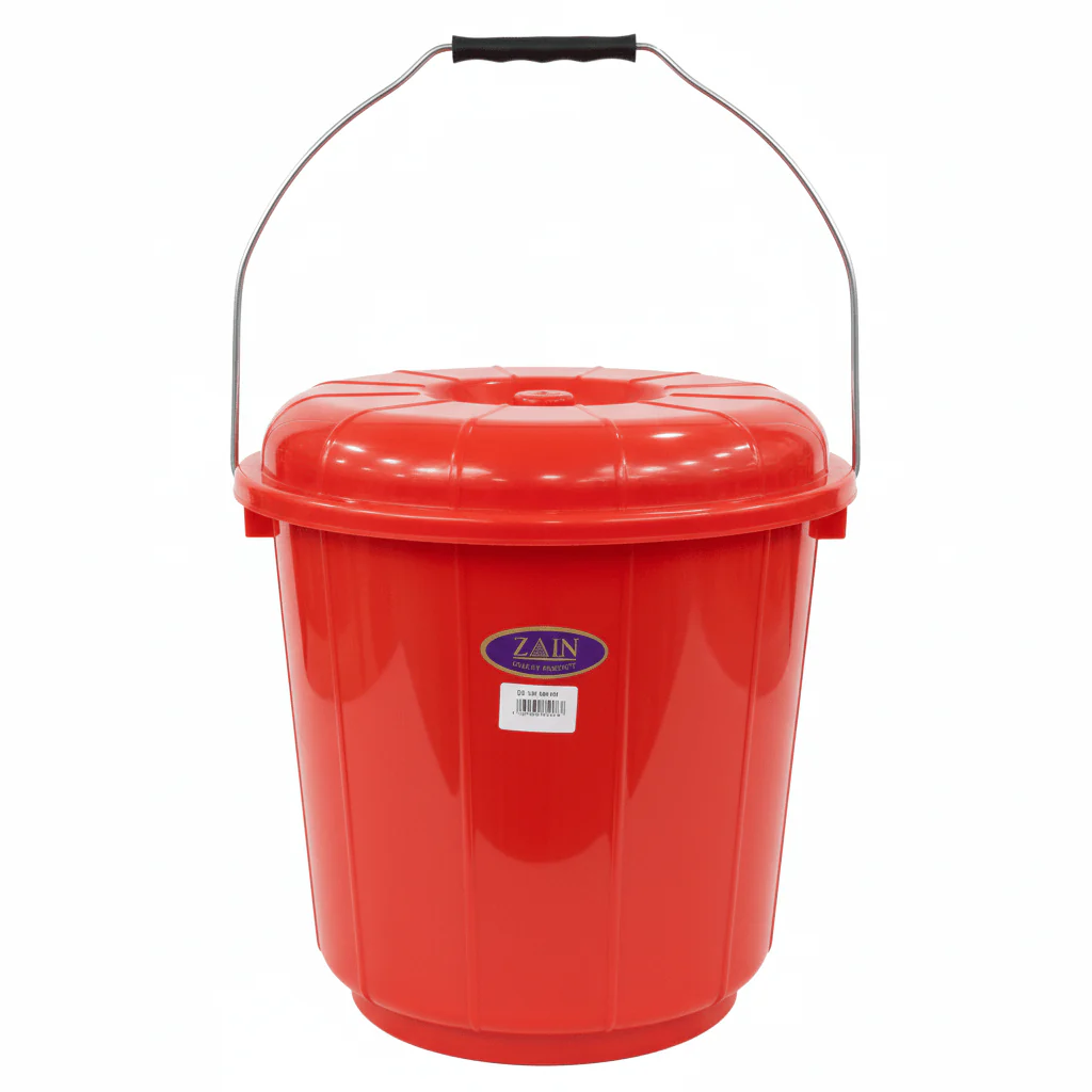 Zain Plastic Bucket with Lid – 20L – Red – Strong Utility Bucket for Cleaning, Storage & Household Use