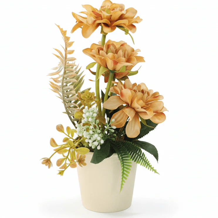 Zeem Artificial Brown Floral Arrangement with Brown Paper Pot – 28 × 9 cm Rustic Decorative Indoor Plant - Image 2