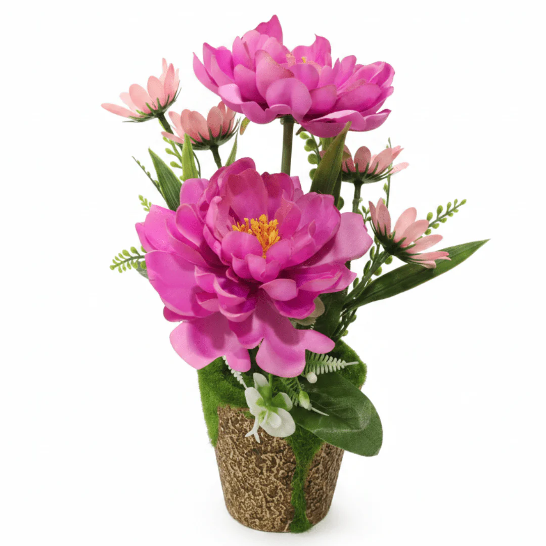 Zeem Neon Pink Artificial Flower Plant | Premium Faux Peony Arrangement in Decorative Chalk Vase