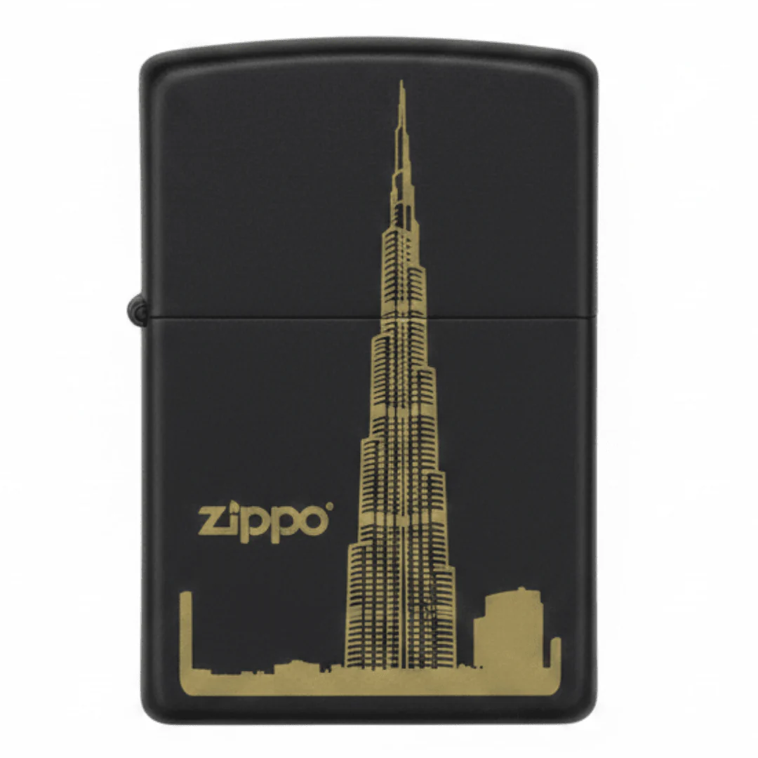Zippo Black Flip Top Refillable Metal Lighter Burj Khalifa Graphic Design Windproof 6×4 cm