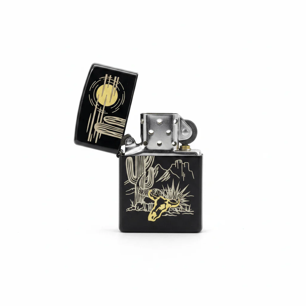 Zippo Black Flip Top Refillable Metal Lighter Western Style Artwork Windproof Durable 6×4 cm - Image 3