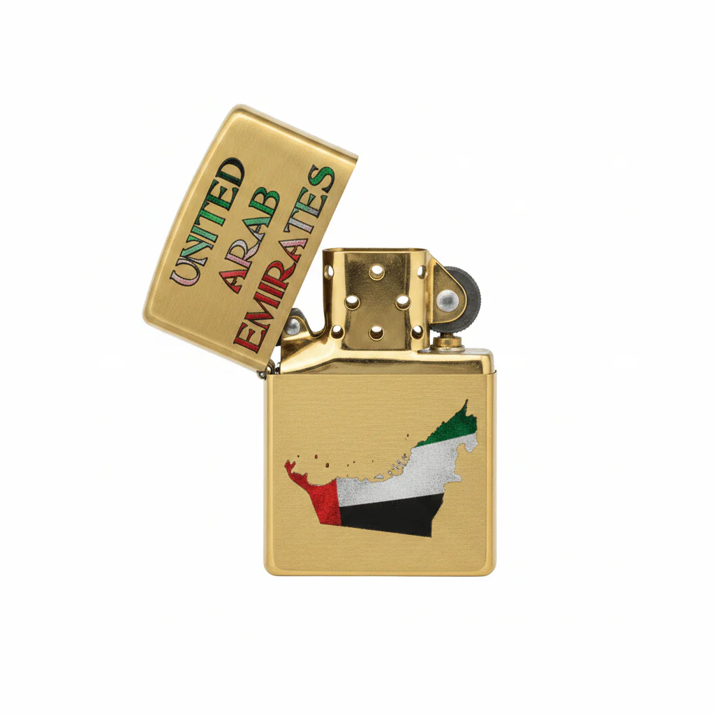 Zippo Gold Flip Top Refillable Metal Lighter UAE Map Artwork Windproof Premium Finish 6×4 cm - Image 3