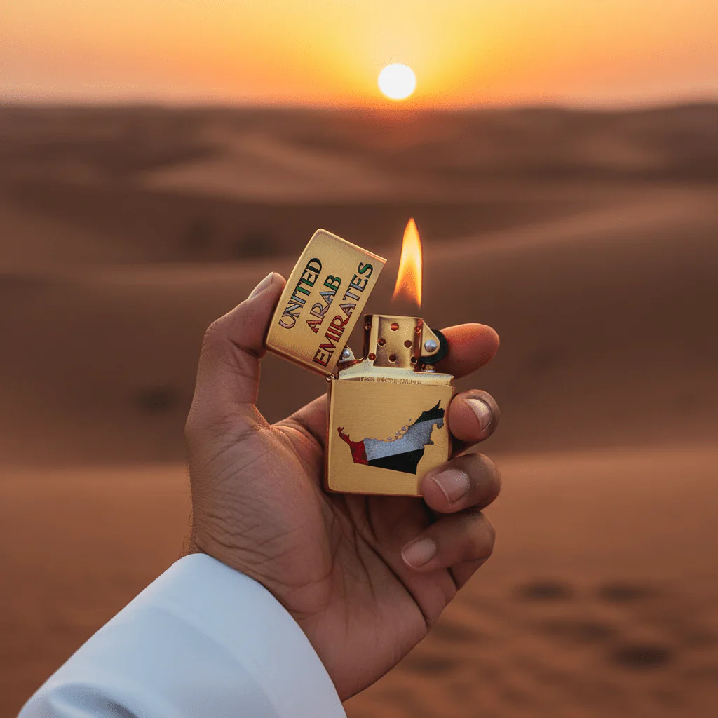 Zippo Gold Flip Top Refillable Metal Lighter UAE Map Artwork Windproof Premium Finish 6×4 cm - Image 4