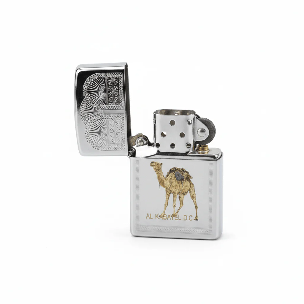Zippo Silver Flip Top Refillable Metal Lighter Camel Theme Design 6×4 cm - Image 2