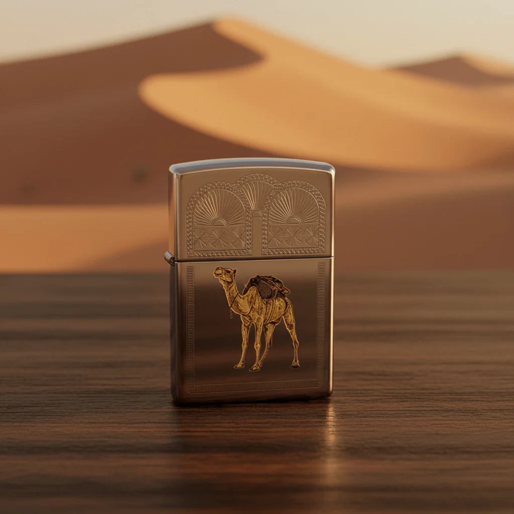 Zippo Silver Flip Top Refillable Metal Lighter Camel Theme Design 6×4 cm - Image 4