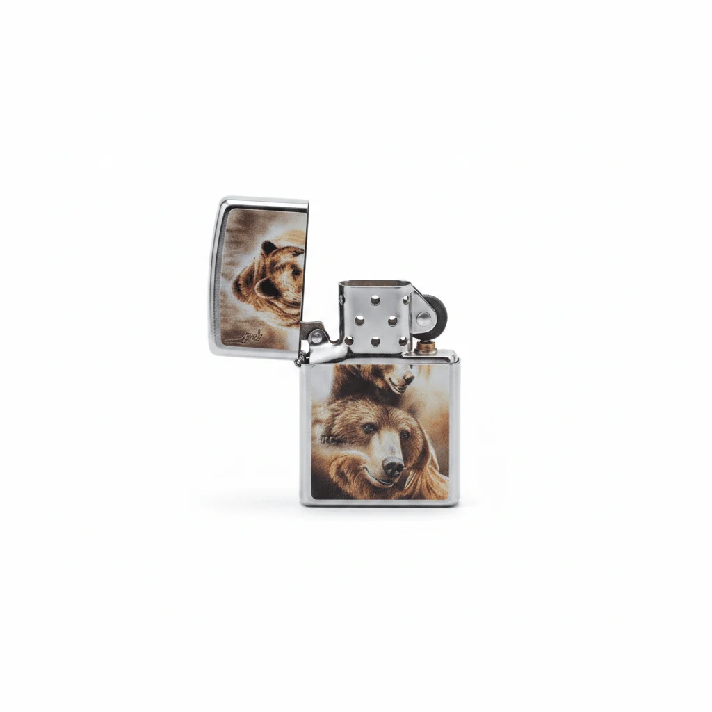 Zippo Silver Flip Top Refillable Metal Lighter Mazzi Bear Artwork Windproof Pocket Lighter 6×4 cm - Image 2