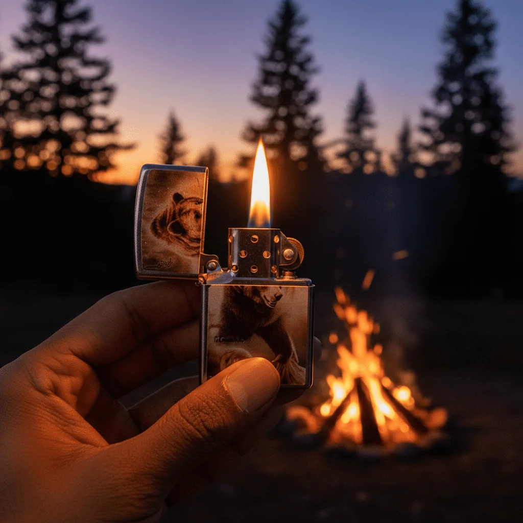 Zippo Silver Flip Top Refillable Metal Lighter Mazzi Bear Artwork Windproof Pocket Lighter 6×4 cm - Image 3