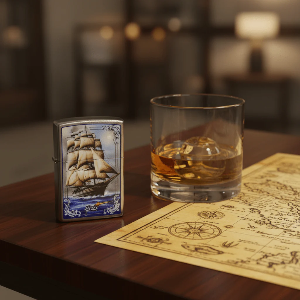 Zippo Silver Flip Top Refillable Metal Lighter Mazzi Tall Ship Artwork Windproof 6×4 cm - Image 2