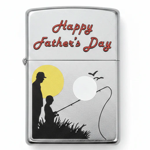 Zippo Silver Metal Lighter with Father’s Day Message Text Design, Flip-Top Refillable Gift Style (6×4 cm)